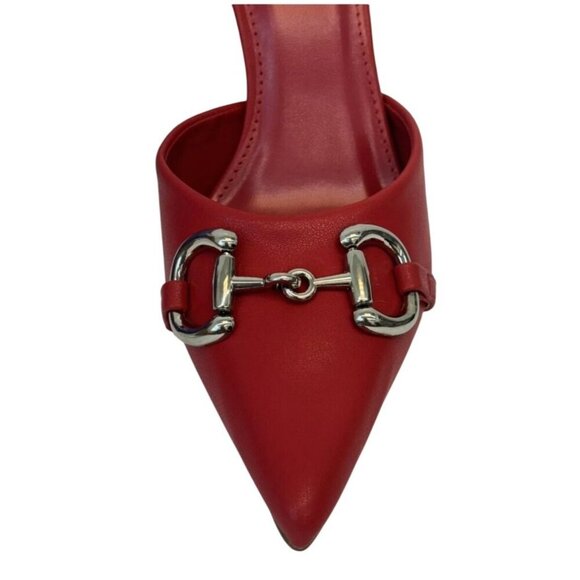 LILIANA / Silla-9 / Red / Pointed-Toe High / Heel Mules / With Silver Metal Bit - Picture 3 of 7